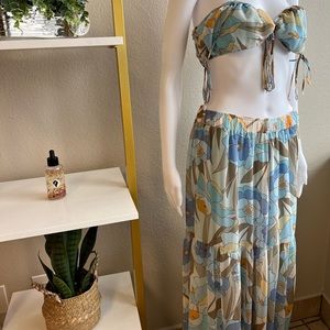 Vacay On My Mind Ivory Floral Print Tiered Two-Piece Maxi Dress